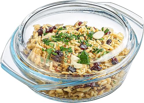 Plato de Cazuela Simax con Tapa, Utensilio de Cocina de Vidrio Redondo de 24 Onzas, Apto para Horno y Microondas, Vidrio Borosilicato, Fabricado en