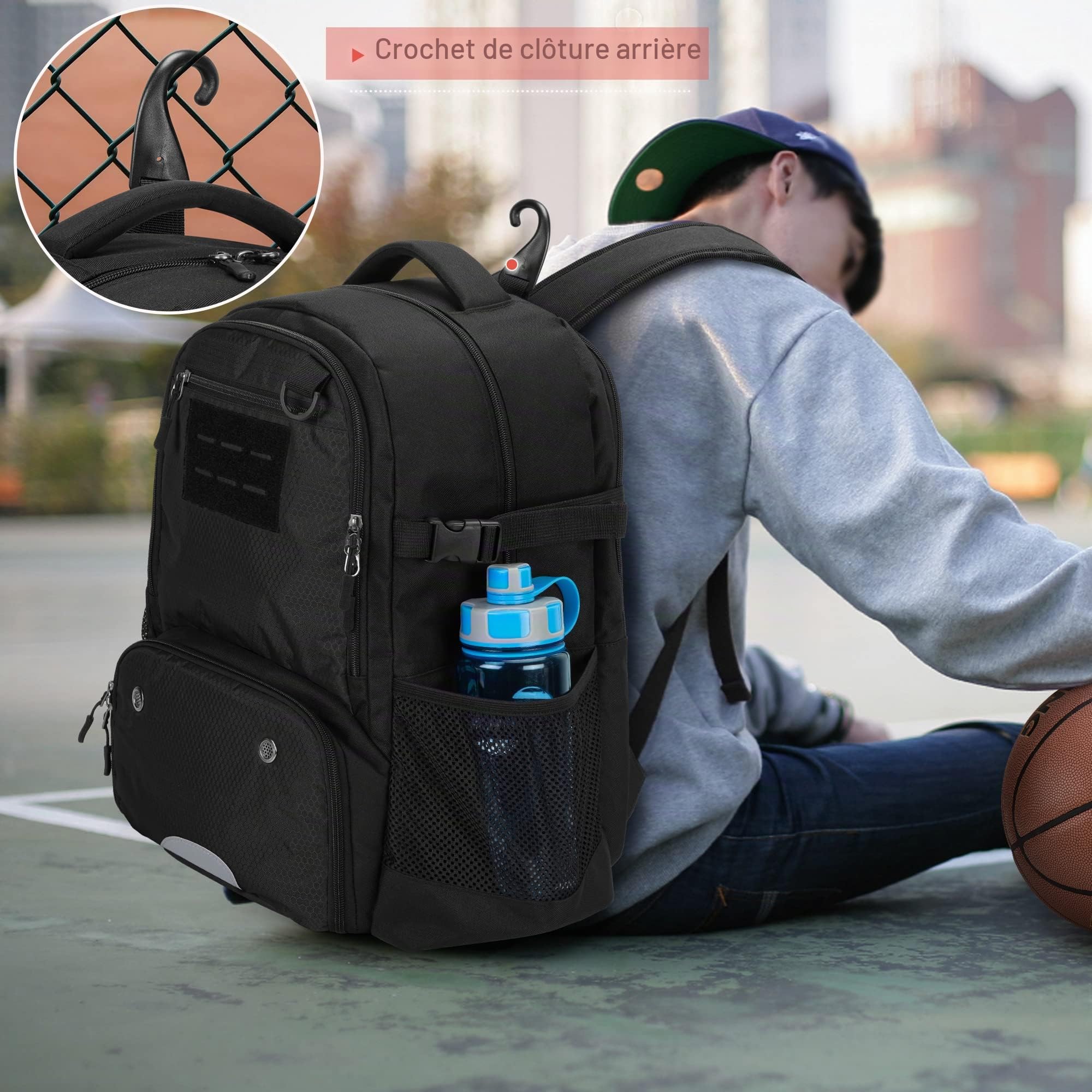 DSLEAF Sac à Dos de Basket-Ball, Sac à Dos de Football avec Compartiment Ballon et Compartiment Chaussures pour Basket et Football, Volley