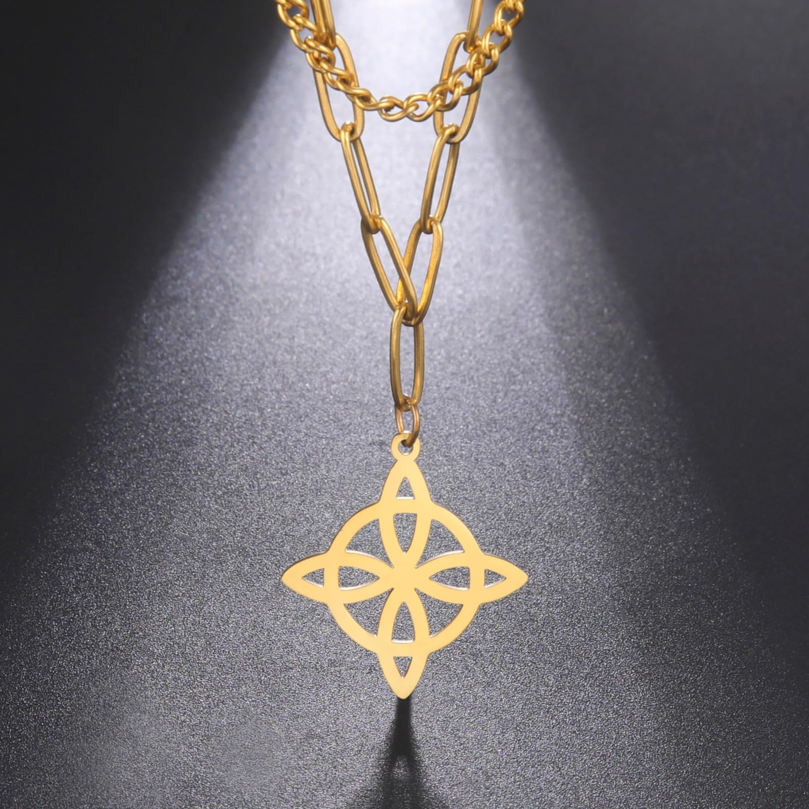 Triquetra Dwuwarstwowy naszyjnik z symbolem czarownicy – trójca celtycki węzeł ochronny, amulet, biżuteria dla kobiet i mężczyzn