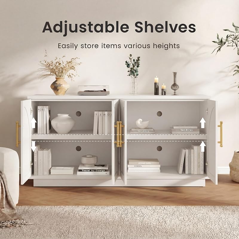 Fatmok Modular Entertainment Center, Arched Storage Wall System with Display Shelves & Hidden Storage for Living Room, Beige(HAH,3-Piece) image 4