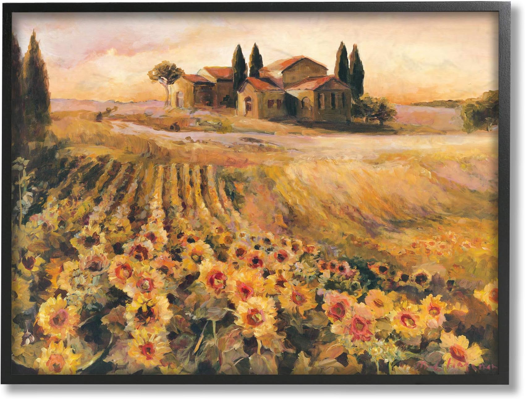 Stupell Industries Italian Villa Autumn Sunflower Field Yellow Green, Design by Marilyn Hageman Black Framed Wall Art, 16 x 20