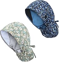 Vista 30 de Gorra médica con forro de satén con bolsillo para cola de caballo, gorro de enfermera médica de algodón con banda elástica para el sudor