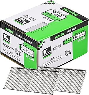 meite 16 Gauge Finish Nails 1-3/4 Inch Galvanized Straight Finishing Nails for Finish Nailer on Woodworking, Upholstery and Framing Projects, 1 Box/2,500PCS