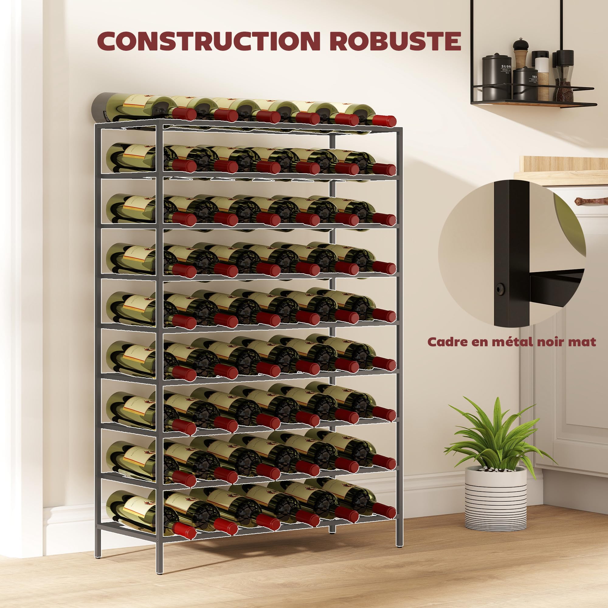 HOMCOM Étagère à Vin Capacité 54 Bouteilles 63L x 25l x 91H cm Métal Noir