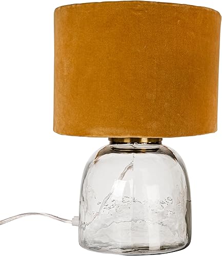 Miniatura 5 de Creative Co-Op Lámpara de mesa moderna con base de vidrio y pantalla de terciopelo, amarillo mostaza