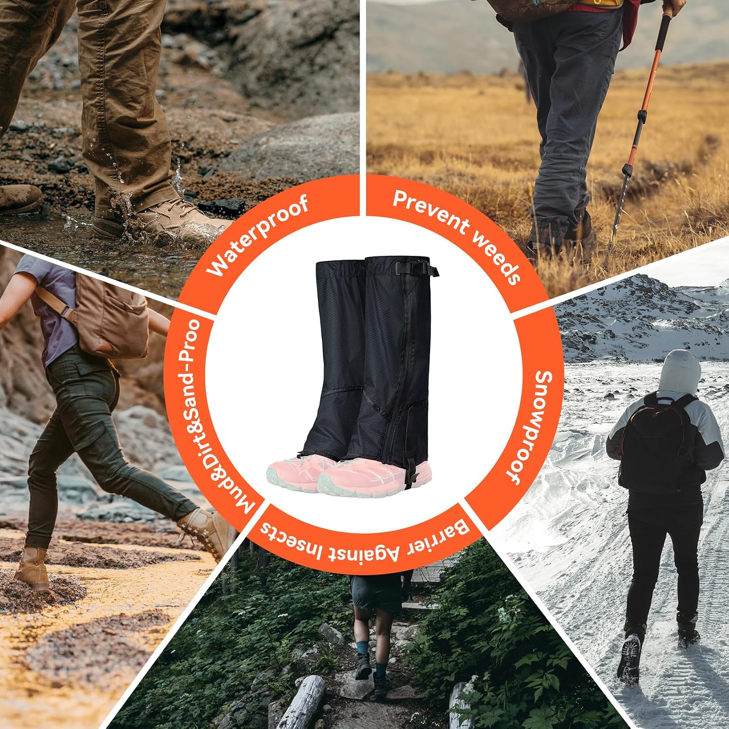Gators for Hiking Boots with Upgraded Zipper Gaiters for Hiking Snow Waterproof Lightweight Leg Gaiters for Men Women