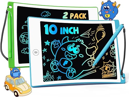 TEKFUN Juguetes para niños, 2 tabletas LCD de escritura para niños, tablero de dibujo borrable reutilizable para niños con lápiz óptico antipérdida,