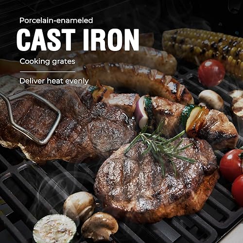 Miniatura 7 de Lyromix Parrilla de gas de 4 quemadores con quemador lateral, parrilla de propano con ruedas y almacenamiento, barbacoa de gas al aire libre con