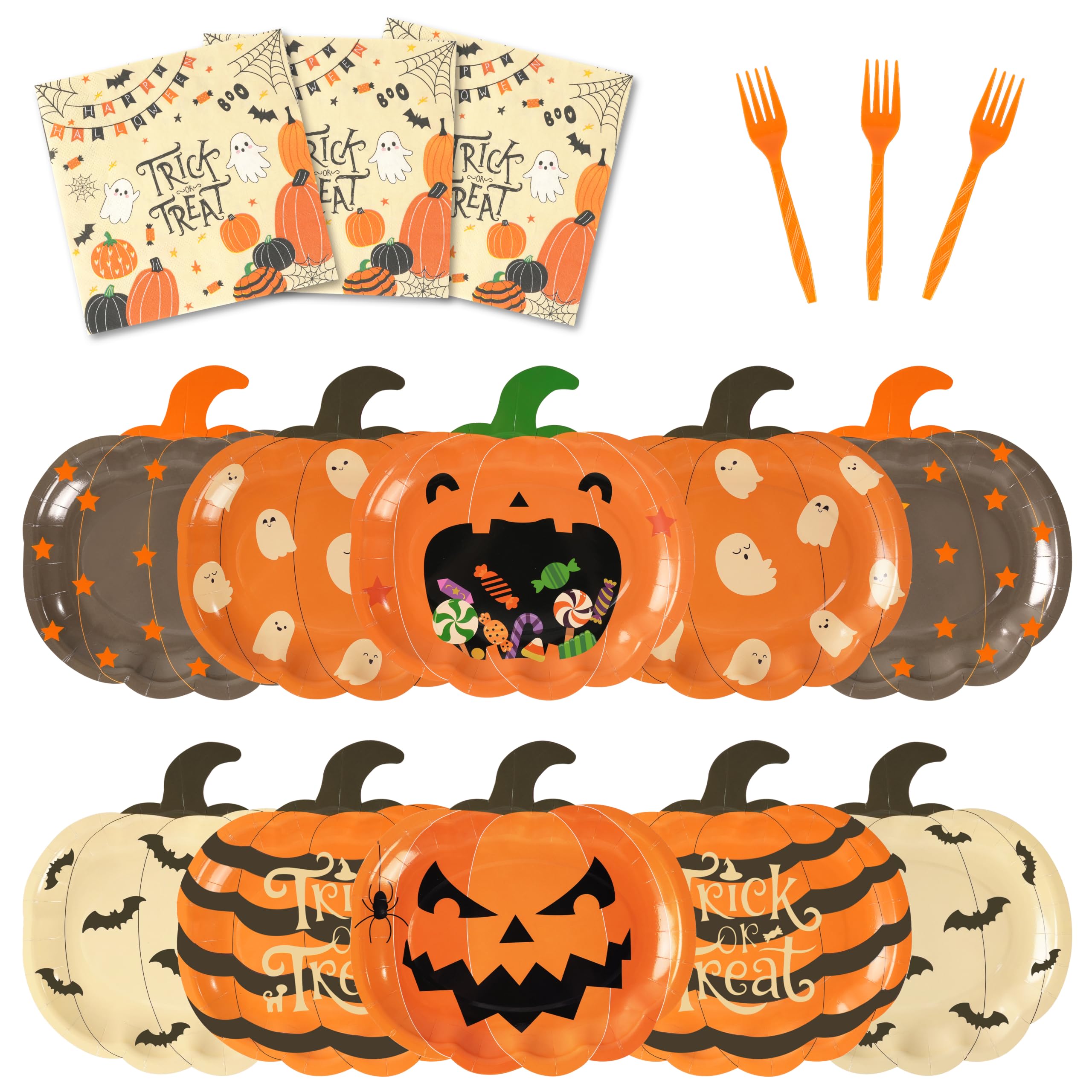 OuMuaMua 72 Pack Halloween Pumpkin Disposable Paper Plates Sets