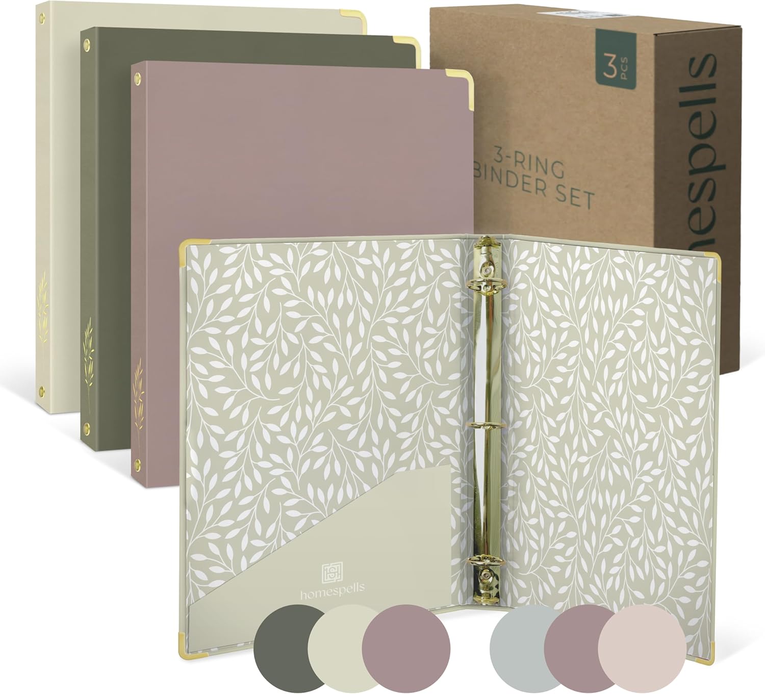 3 Ring Binder 1-Inch Rings – 3-Pack of Cute Binders with Pockets, Gold-Foil & Metal Corners – 1 Inch Binders 3 Ring Cute for School, Office & Work – 1" Pastel Three-Ring Binder One Inch