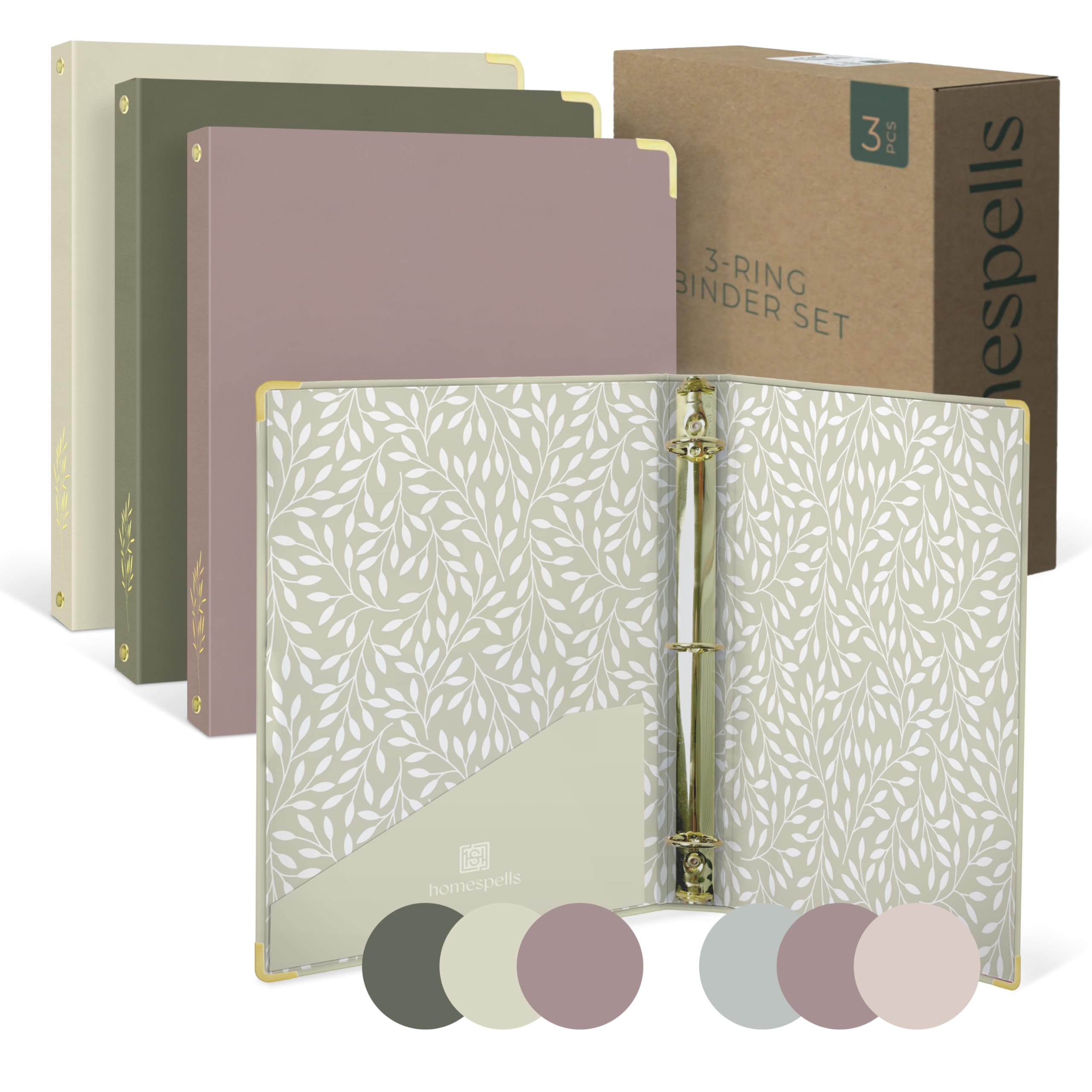 Photo 1 of 3 Ring Binder 1-Inch Rings – 3-Pack of Cute Binders with Pockets, Gold-Foil & Metal Corners – 1 Inch Binders 3 Ring Cute for School, Office & Work – 1" Pastel Three-Ring Binder One Inch