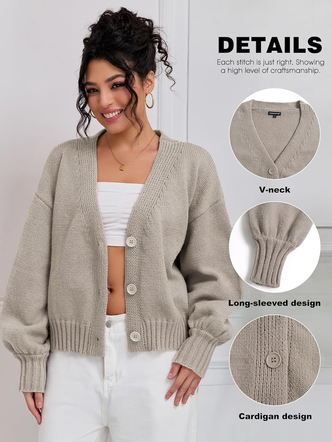 QIANXIZHAN Women's Chunky Cardigan Sweaters, V-Neck Knit Button Cropped Sweater Fall Fashion 2026 - Image 4