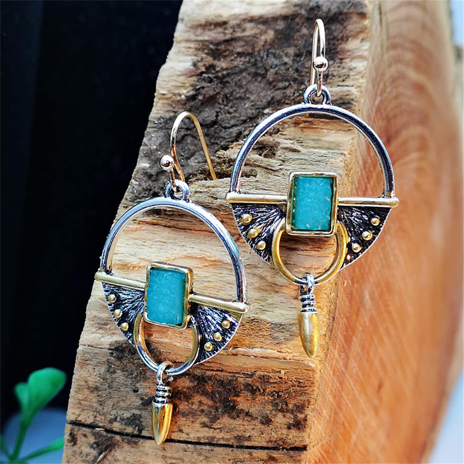 Vintage Boho Handmade Earrings for Women Girls Creative Bohemian Retro Gold Bullet Shaped Blue Rhinestone Dangle Drop Statement Earrings Delicate Jewelry Gift - Image 5