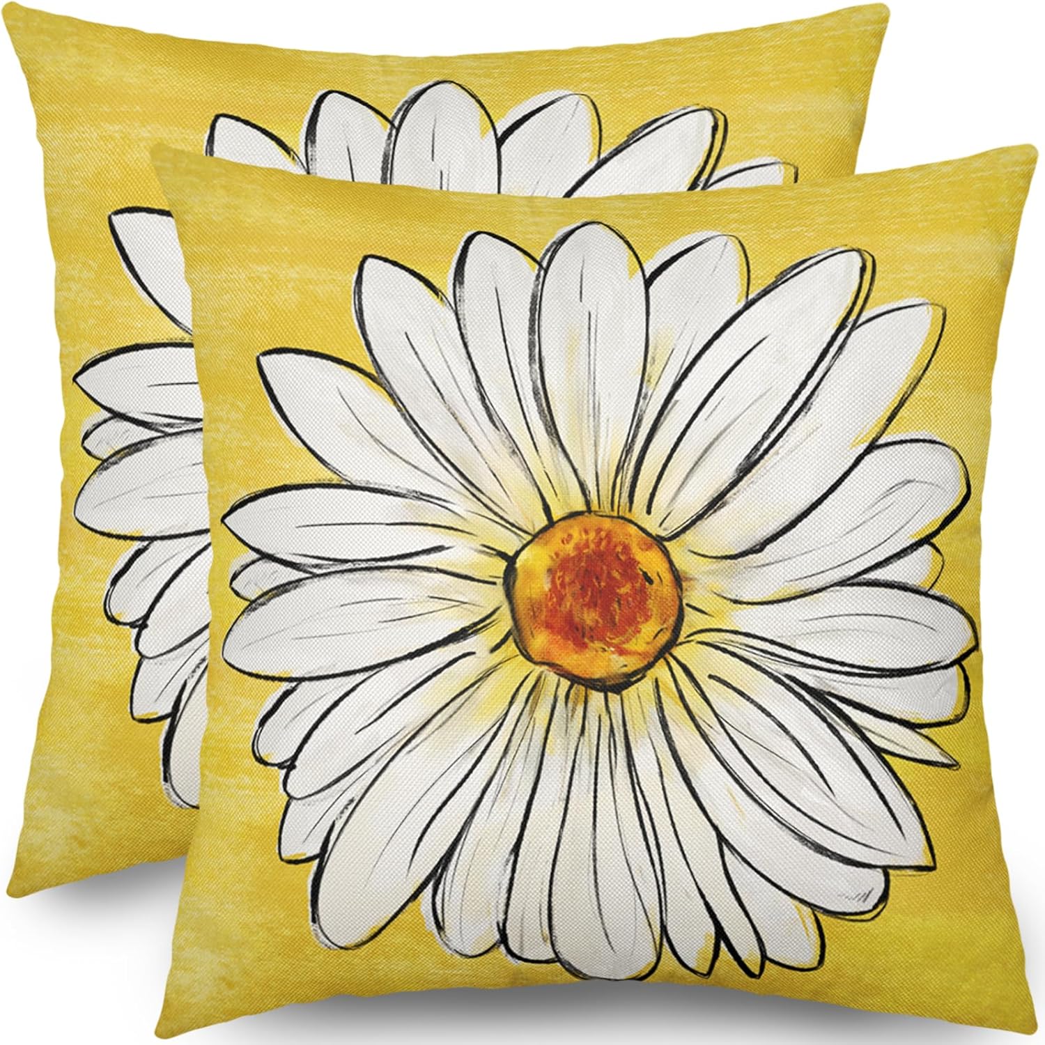 Robvobe Spring Daisy Pillow Covers 18x18 Set of 2 Cute Floral Yellow Summer Outdoor Decorative Throw Pillows Farmhouse Flower Pillowcases Linen Cushion Case Decor for Home Sofa Couch Bed