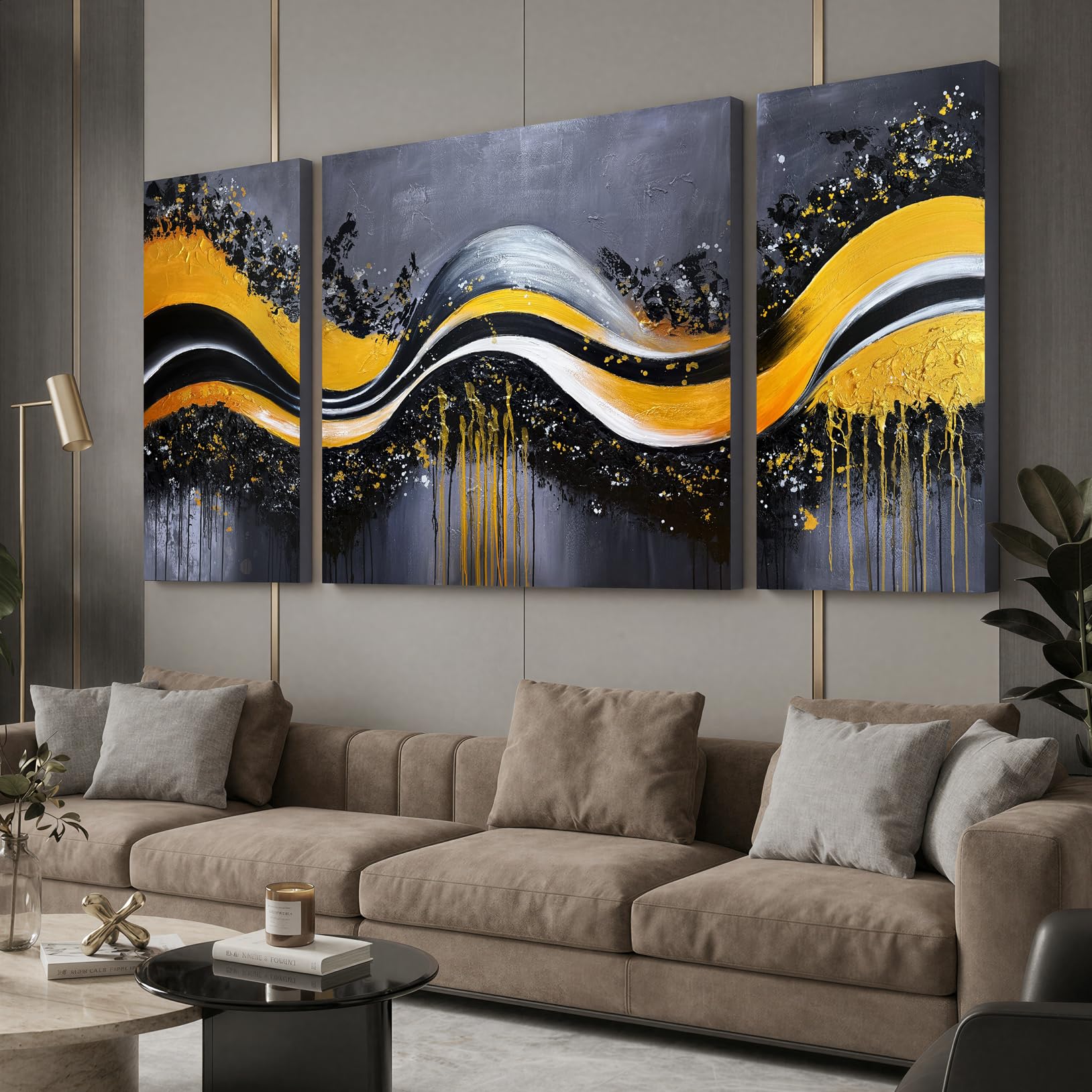 AOZEMI Abstract Wall Art Large 3 Piece Hand Painted Artwork for Office