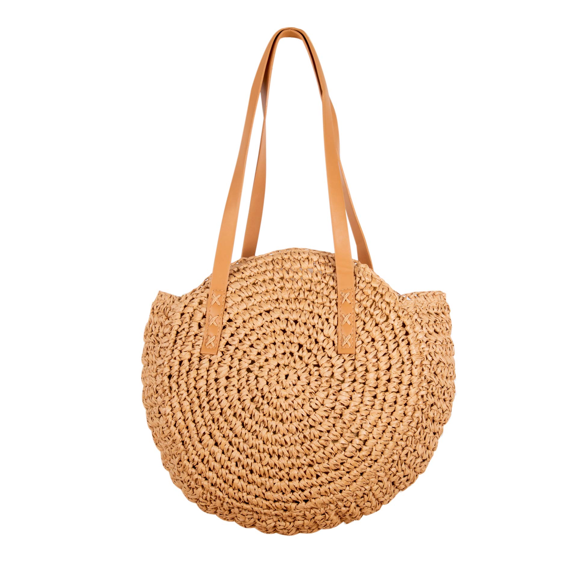ShopINess Bolso de Rafia Redondo para Mujer Bolso Bohemio Bolso de Paja de Hombro para Uso Diario Viajes Playa