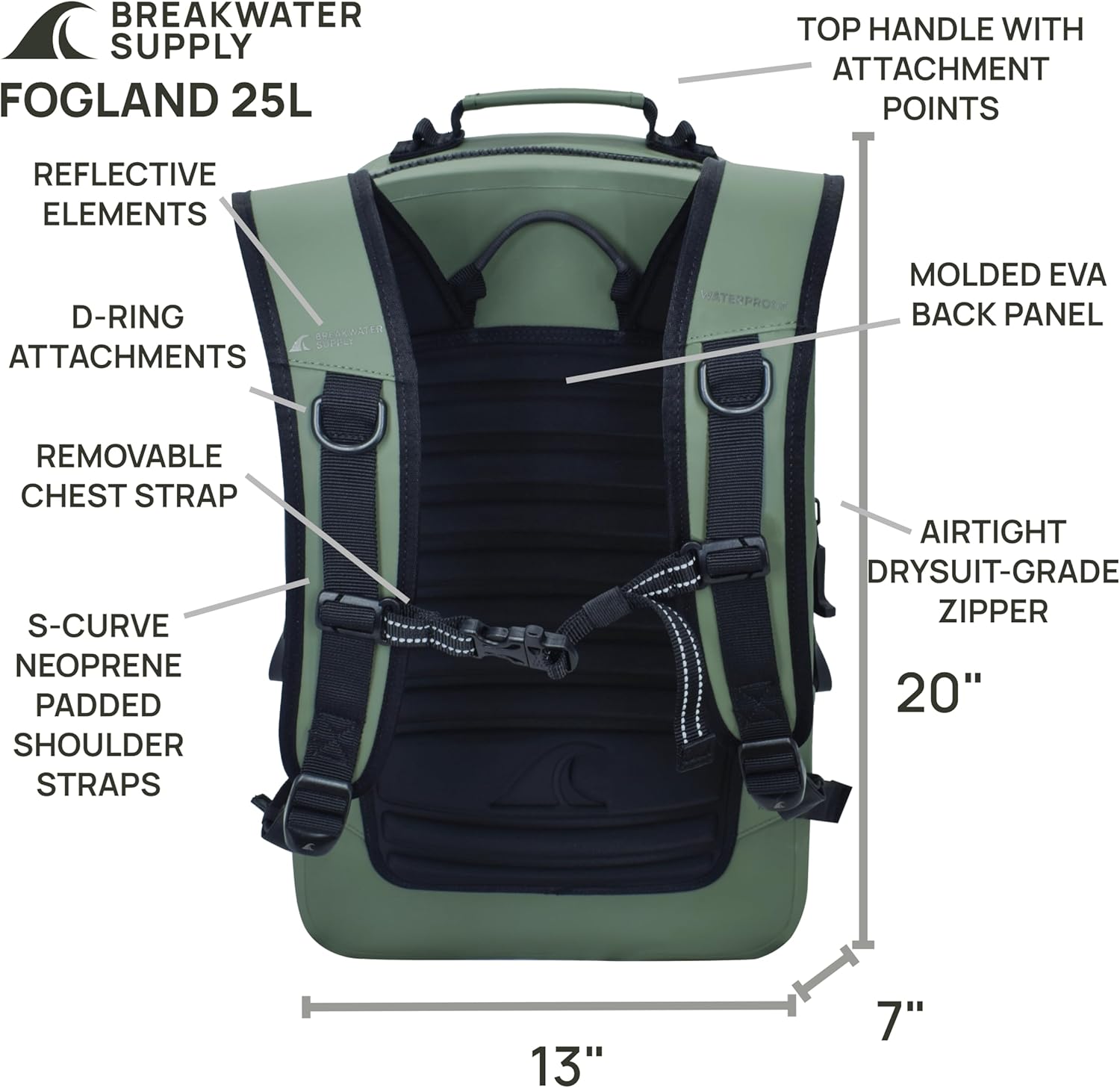 Breakwater Supply™ Waterproof IP68 Submersible Backpack with Airtight Zippers | Laptop Travel Outdoors | Fogland 25L 20L 15L | 100% Waterproof, Submersible, Airtight Zippers, Travel Outdoors