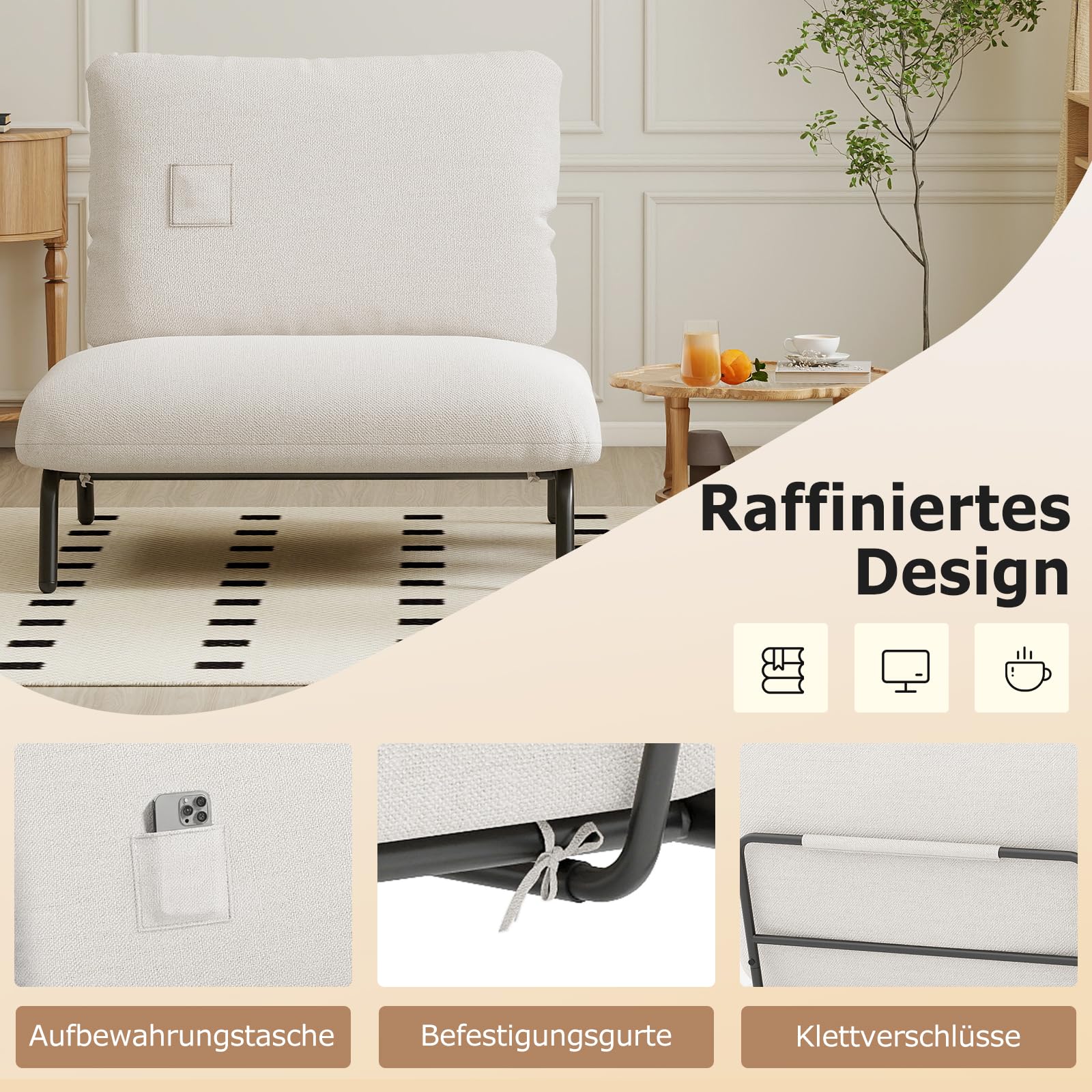 COSTWAY Loungesessel, Polsterstuhl mit extra breitem & tiefem Sitz, Relaxsessel belastbar bis 250 kg, Sessel für Wohnzimmer, Schlafzimmer, Büro, 92 x 97 x 82 cm (Beige)