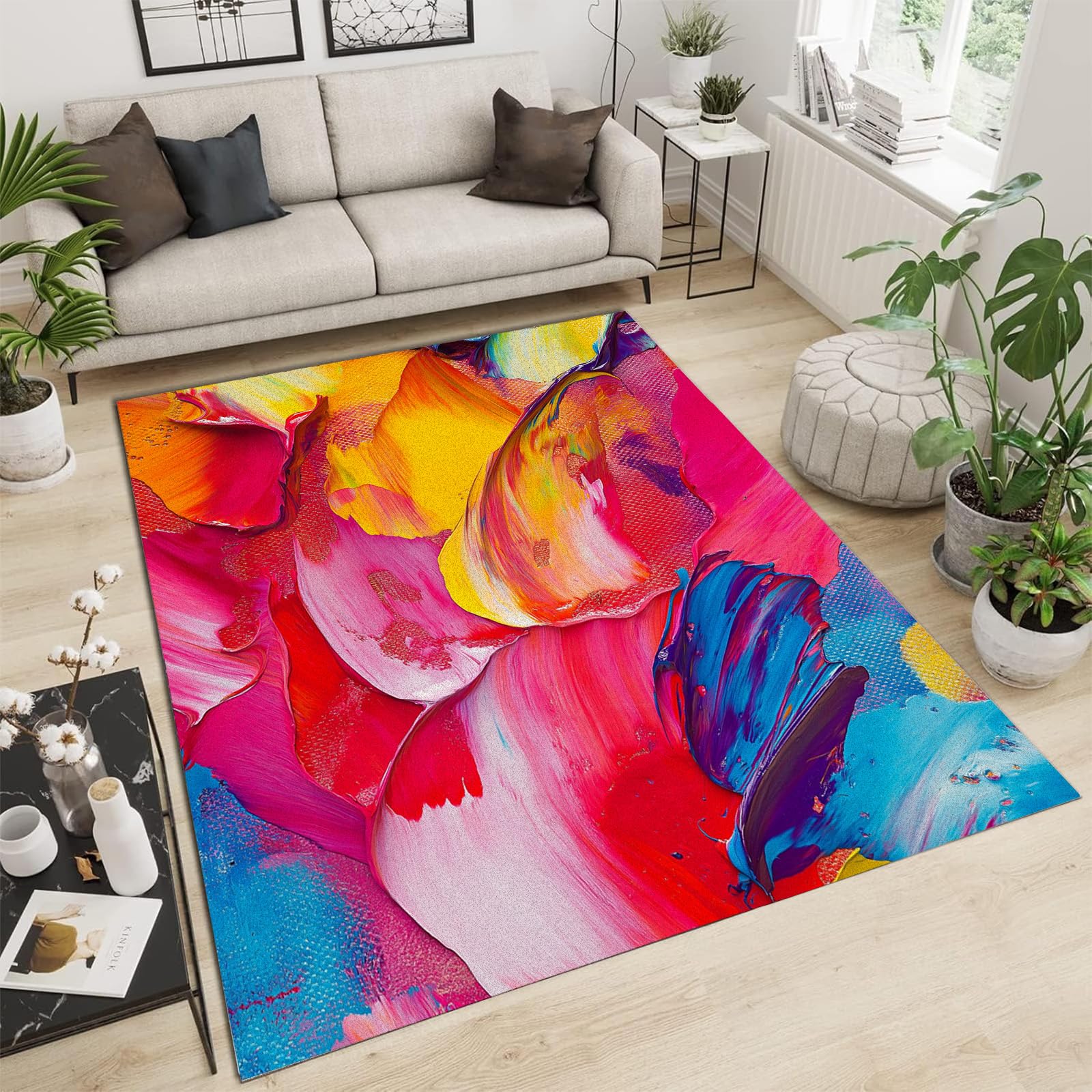 Tapis de salon 160x230 cm lavable et antidérapant à motif irrégulier
