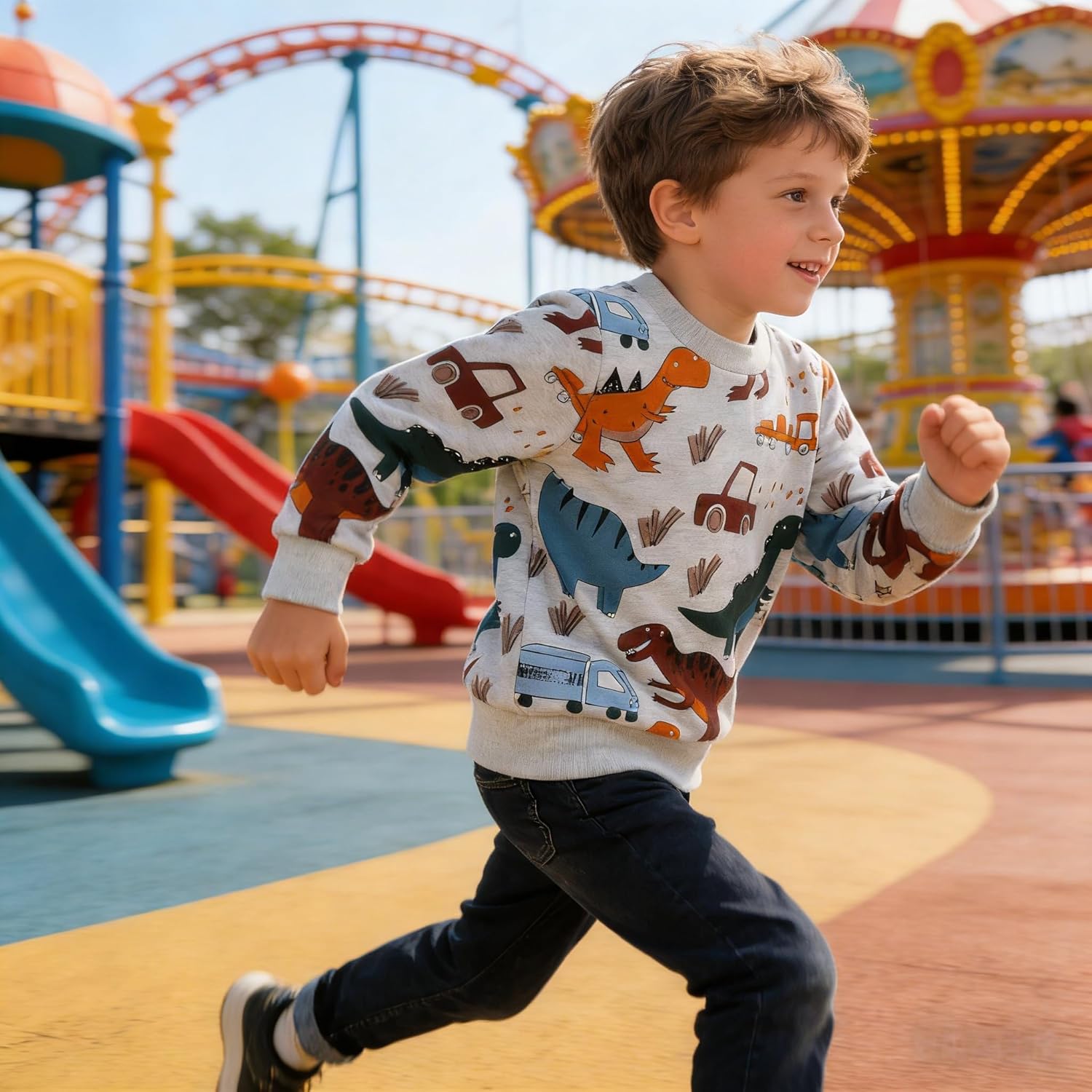 Akyzic Boy Dinosaur Sweatshirts Toddler Long Sleeve Cotton Space Pullover Cartoon T-Shirts Sport Top Tee For Kids 2-7T - Image 3