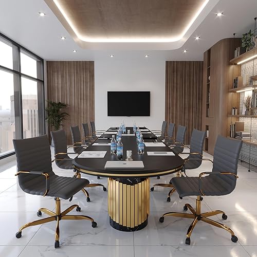 Miniatura 4 de LeisureMod Harris Silla de oficina con almohadilla suave, silla ejecutiva de piel sintética con base de acero dorado, altura ajustable, bloqueo de