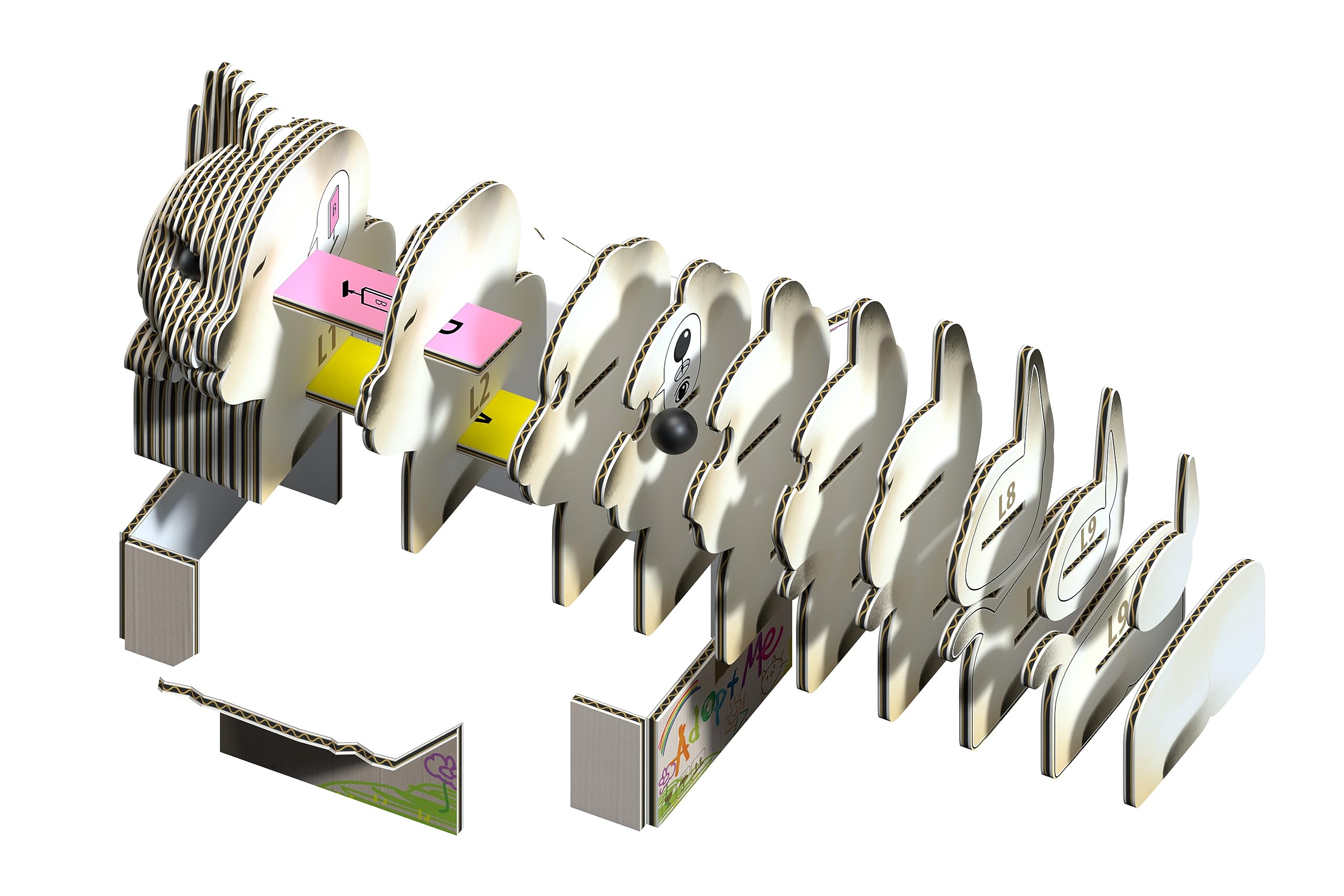 EUGY Mocha Cat 3D Craft Kit, Multi-colored, 37 mm x 74 mm x 55 mm - Image 3