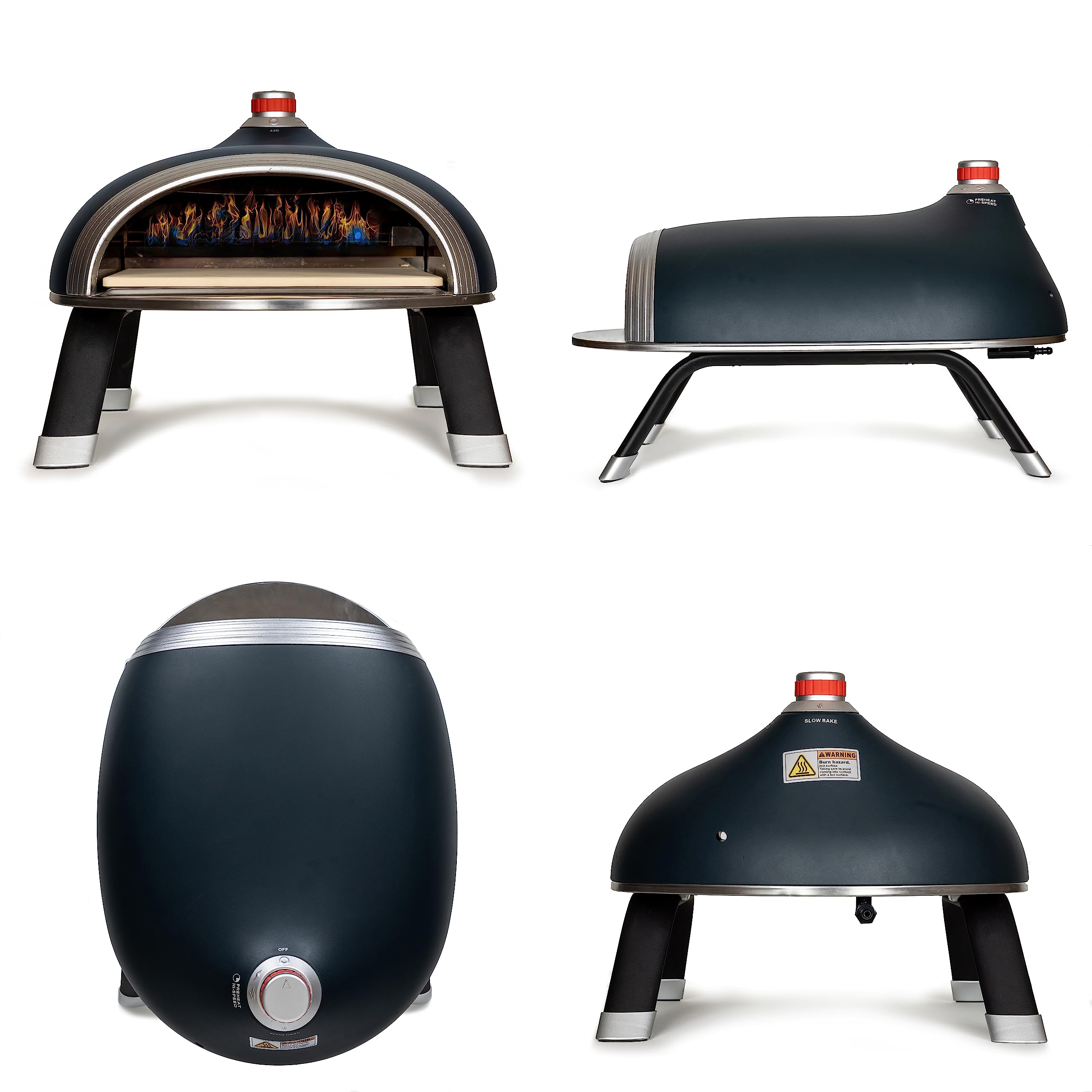DeliVita Diavolo - Forno per pizza a gas da esterno - blu, funzionamento con propano, butano o bottiglie da campeggio, accessori inclusi: pala pieghevole, borsa per il trasporto, pistola termica e