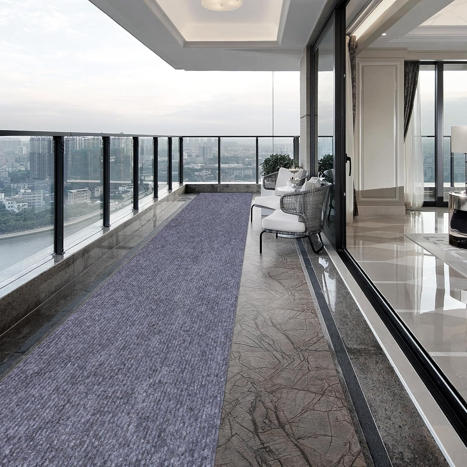 Outdoor Runner Rug 3 ft x 10 ft for Hallway with TPR Backing, Gray Fine Stripes Non-Slip Indoor Runner Rugs Suitable for Balcony, Kitchen, Patio, Garage, Deck, Stair and Entryway Areas - Image 4