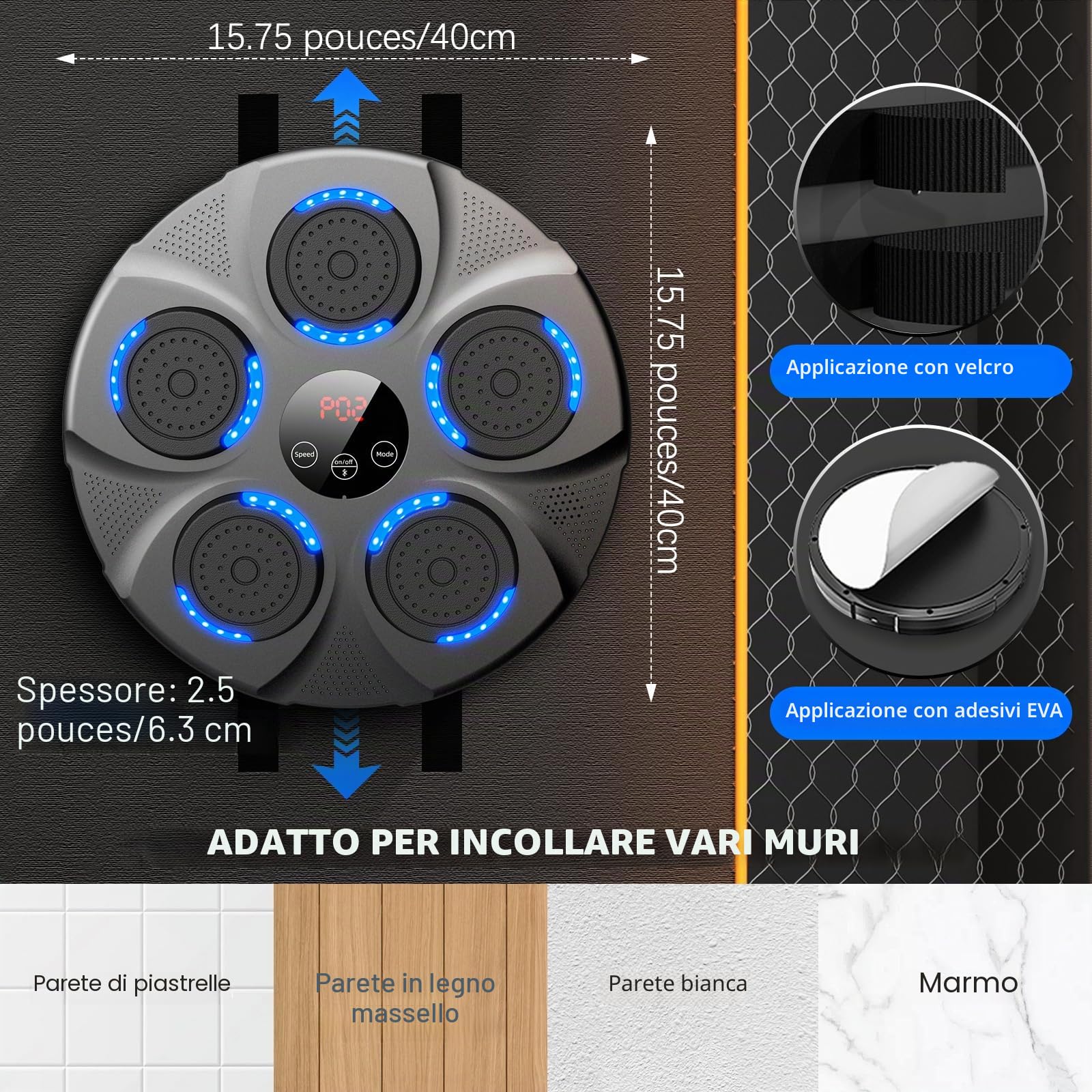 HotHands Macchina da Boxe Musicale, Macchina da Pugilato Musicale a LED con Bluetooth, 9 modalità e velocità, Esercitatore Elettronico Intelligente di Pugilato Musicale per Bambini e Adulti in Casa