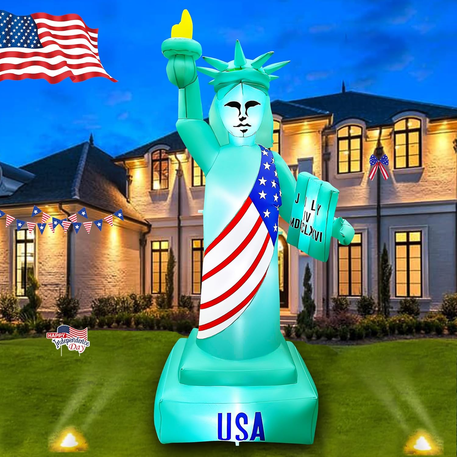 SEASONBLOW 8 Ft 4th of July Inflatables Outdoor Decorations, Statue of Liberty Decoration Build-in LED Lights Blow Up Patriotic Independence Day for Home Yard Memorial Day Decor