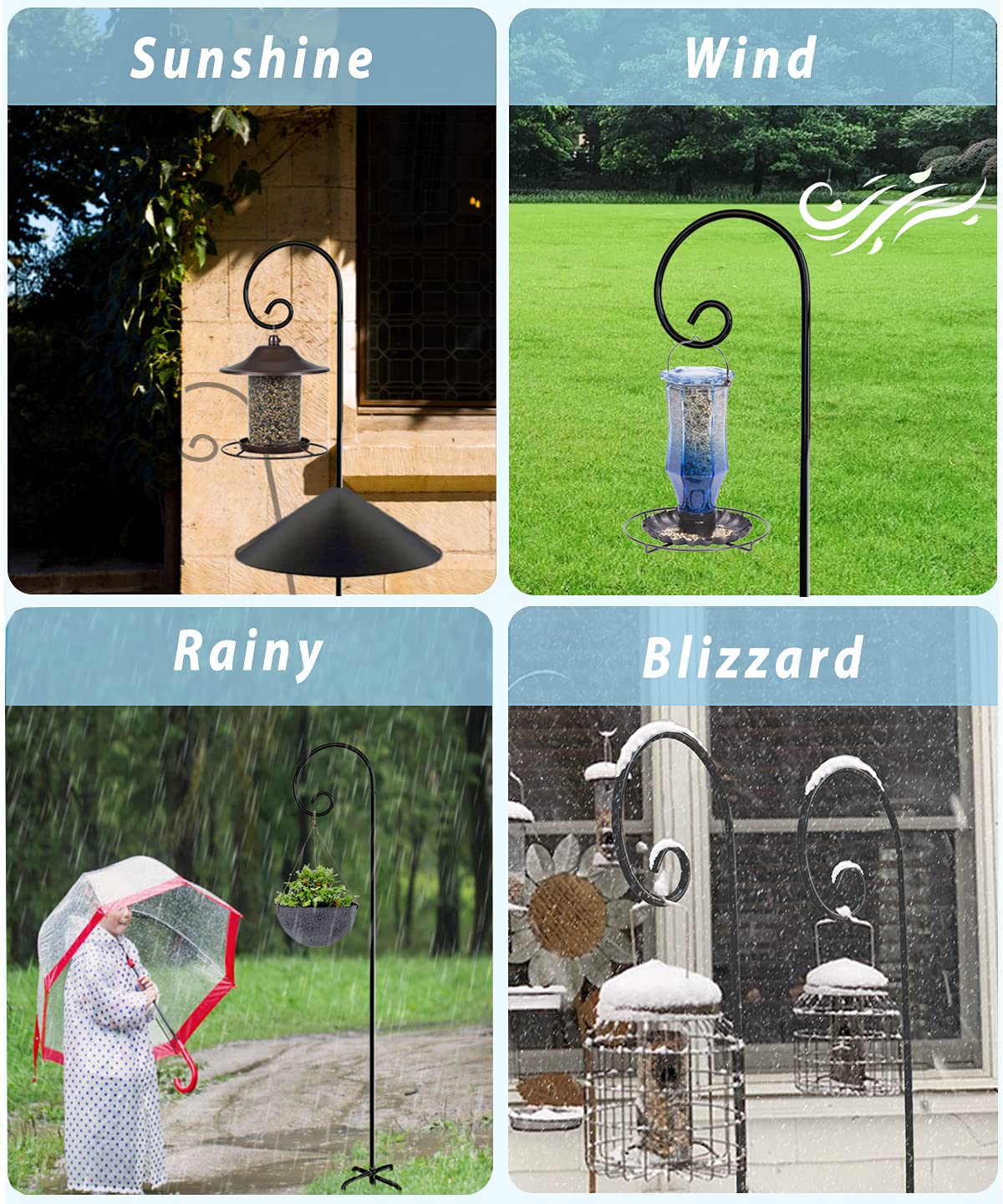 Ganci Da Pastore Per Mangiatoie Uccelli 200 Cm - Conf. Da 2, Ferro Battuto Nero Antiruggine - Foto 8