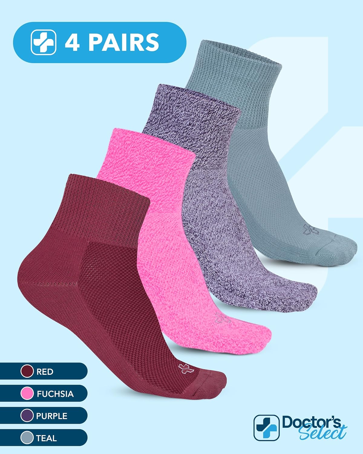 Doctor's Select Diabetic Ankle Socks for Women and Men - 4 Pairs | Unisex Adult Diabetic Socks - Image 6