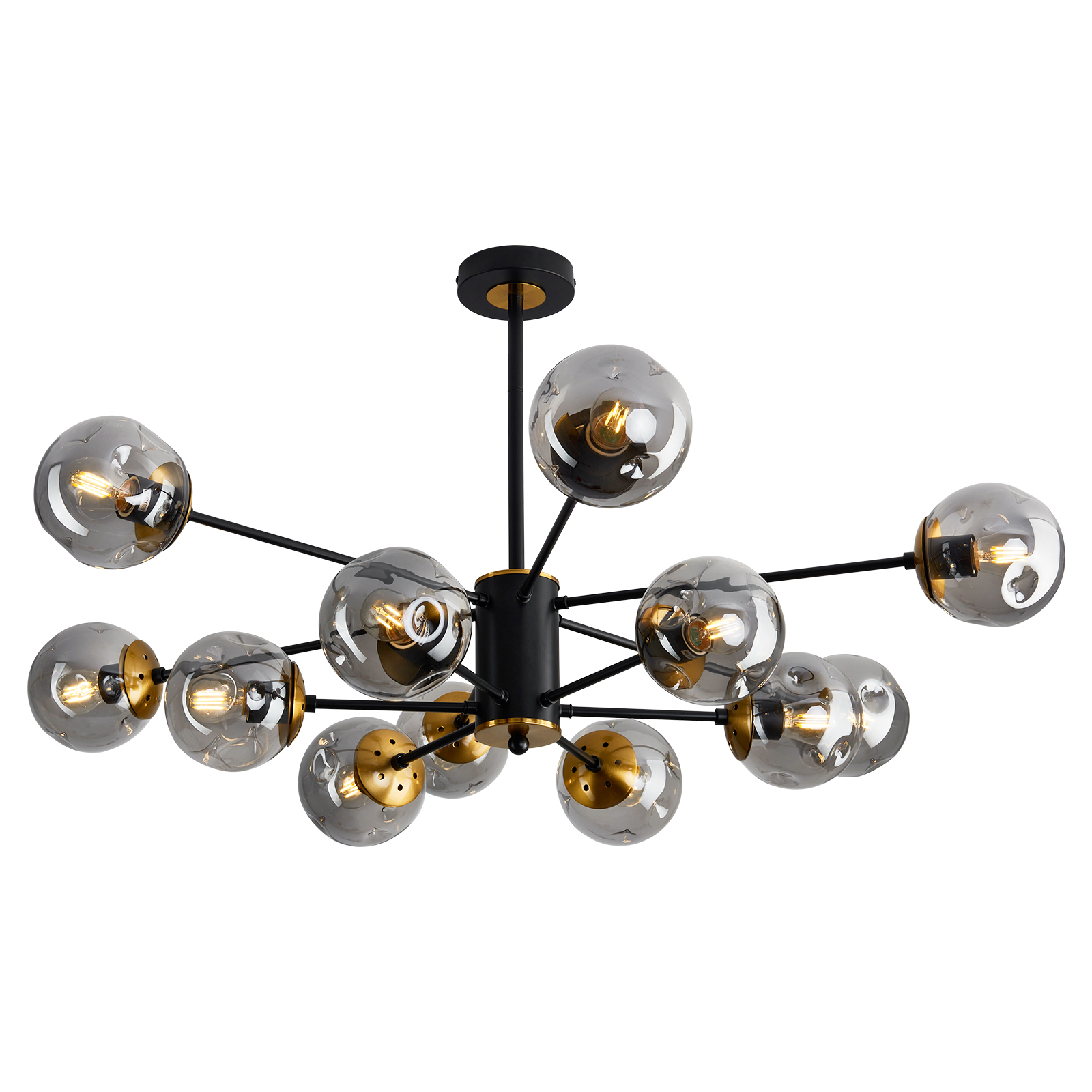 Image of 12 Light Chandelier Mid Century Glass Globe Sputnik Pendant Light Fixture Black Ceiling Light for Living Room Kitchen Dining Room Bedroom Farmhouse.