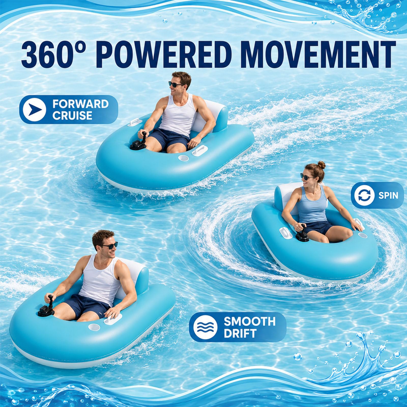 Motorisierte Pool-Liege Mit Elektrischer Pumpe–Aufblasbarer Pool-Sessel Mit Antrieb (Vorwärtsfahrt & Drehung) Für Erwachsene–Tragkraft Bis 120 Kg–Komfortabler Sitz Für Pools Und Seen