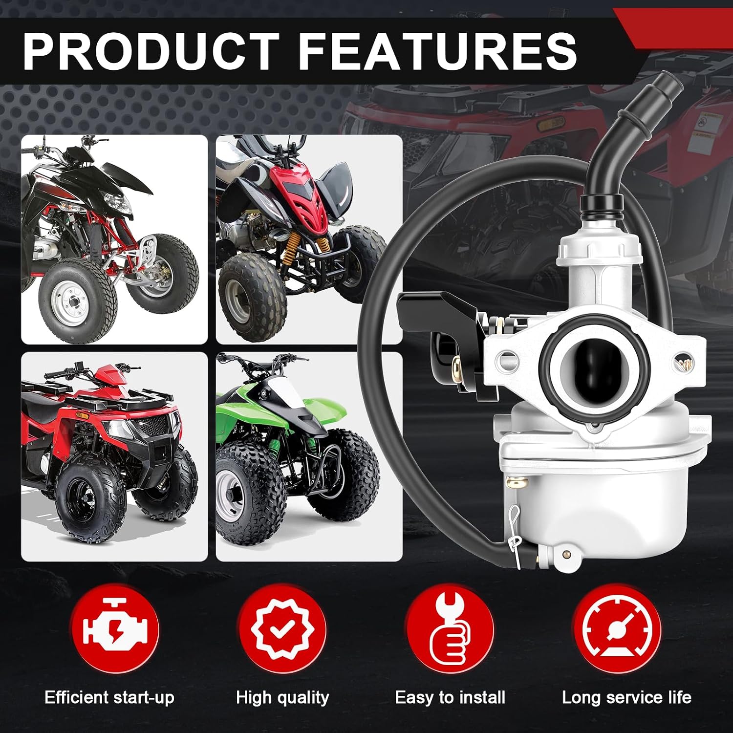 PZ19 Carburetor Kit for Chinese TaoTao 110cc 125cc 50cc 70cc 80cc 90cc ATV dirt bike go kart Coolster Apollo Baja Dirt Runner(red)