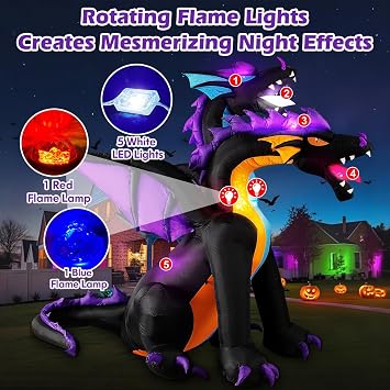 MICOCAH 7 FT Halloween Inflatables Outdoor 2 Headed Dragon Decorations