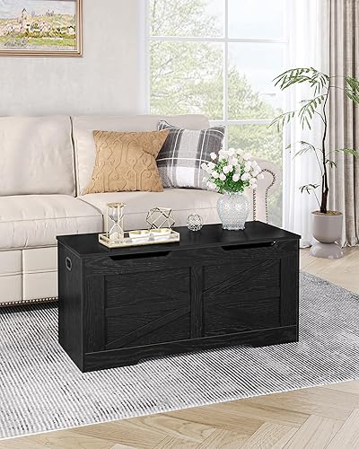 Miniatura 2 de Baúl de almacenamiento de 39.4 pulgadas, baúl de almacenamiento extragrande con 2 bisagras, banco de caja de madera, baúl organizador elevador,