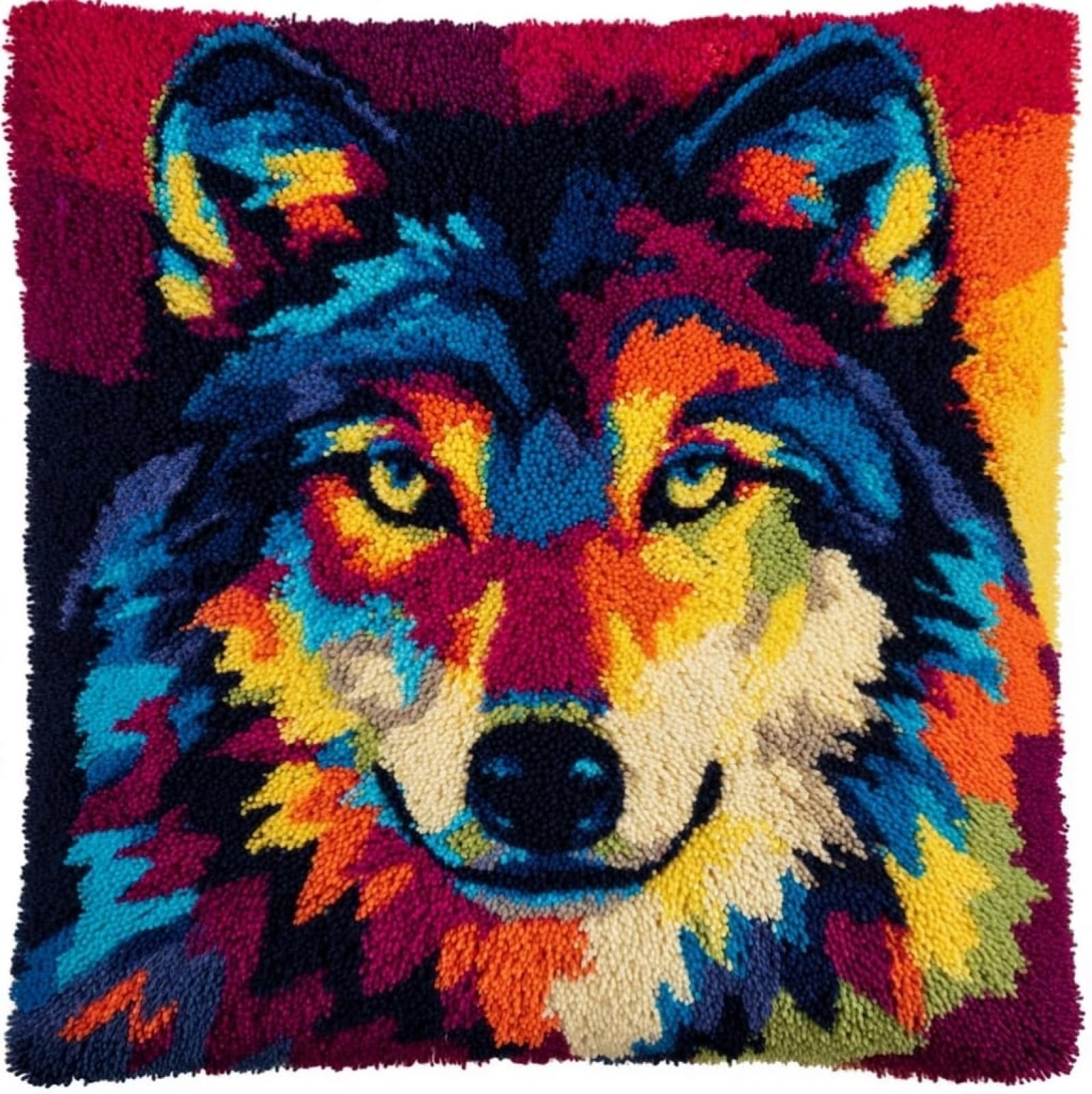 AxiangziK Latch Hook Cushion Kit 17x17in,Animal Wolf