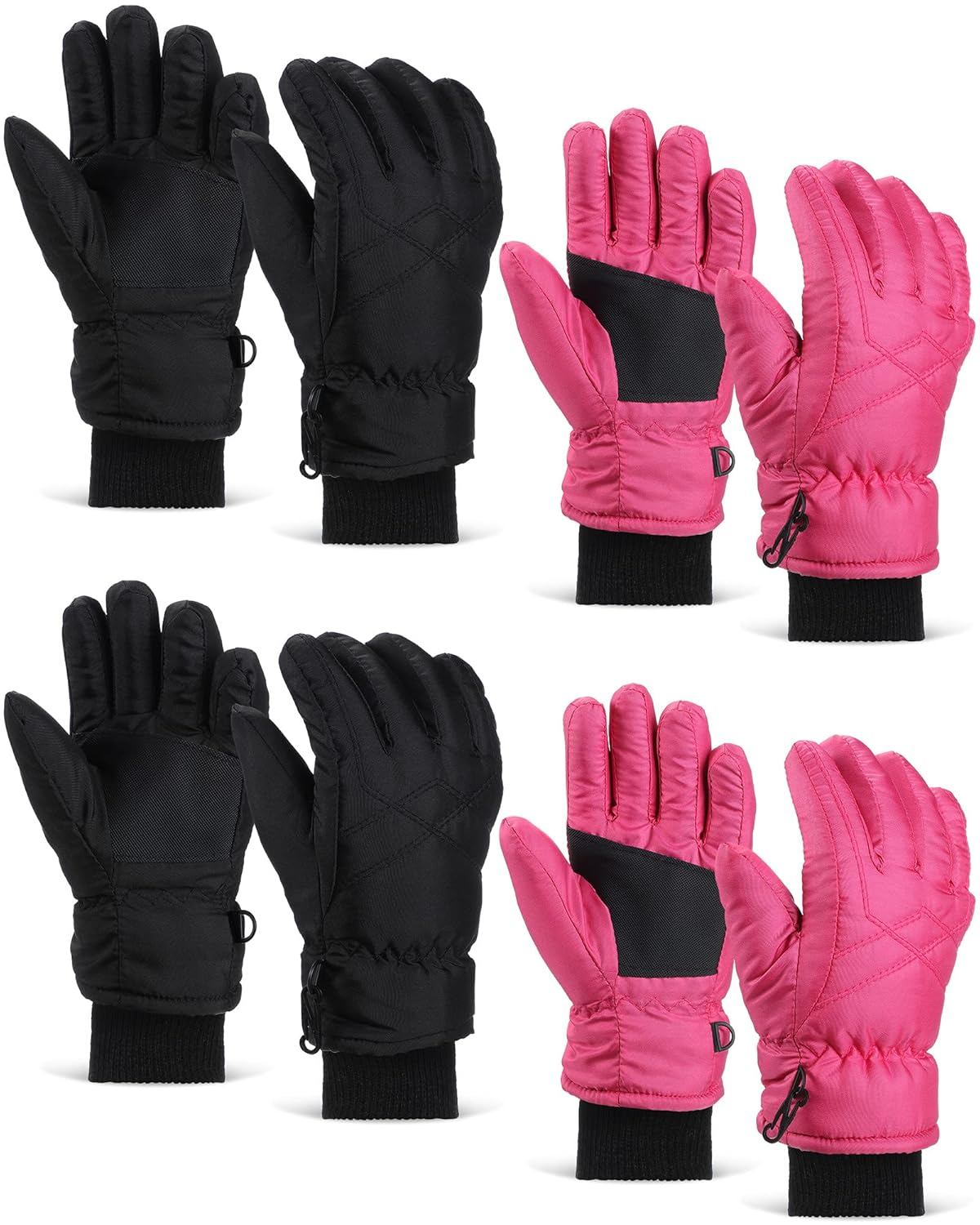 4 Pairs Snow Ski Gloves Kids Waterproof Cold Weather Ski Gloves Thermal
