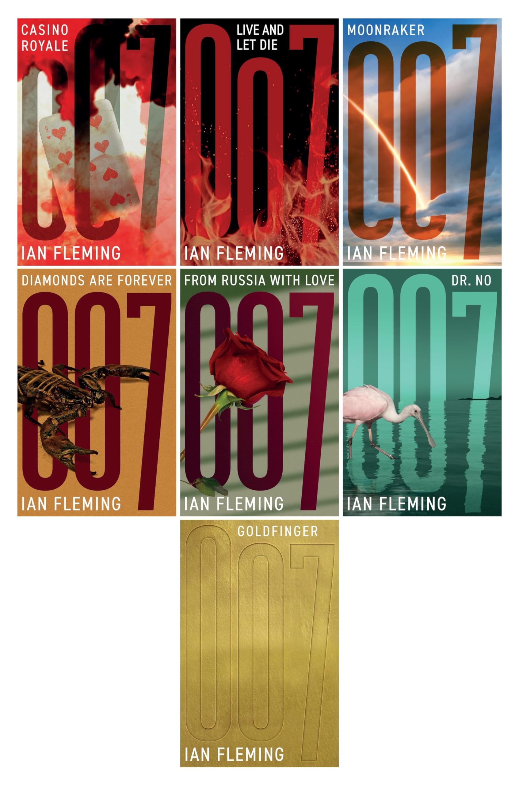 Ian Fleming James Bond Collection 7 Books Set (Casino Royale, Live and Let Die, Moonraker, Diamonds are Forever, From Russia with Love, Dr No, Goldfinger)