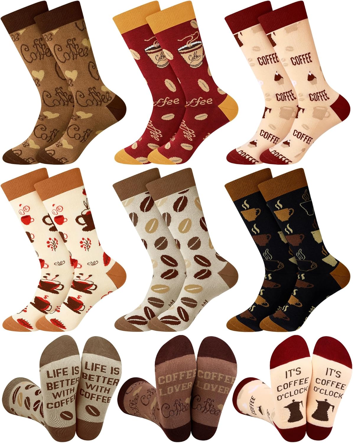 Halfchet 6 Pairs Drink & Alcohol Theme Crew Socks for Women Funny Coffee Cocktail Martini Wine Socks Birthday Holiday Gifts