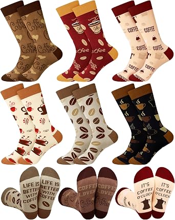 Halfchet 6 Pairs Funny Coffee Socks for Women Novelty Drinking Crew Casual Socks Barista Coffer Lover Gifts for Birthday Mothers Day