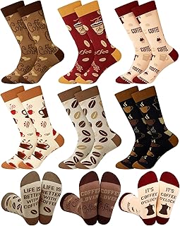 Halfchet 6 Pairs Funny Coffee Socks for Women Novelty Drinking Crew Casual Socks Barista Coffer Lover Gifts for Birthday Mother's Day thumbnail