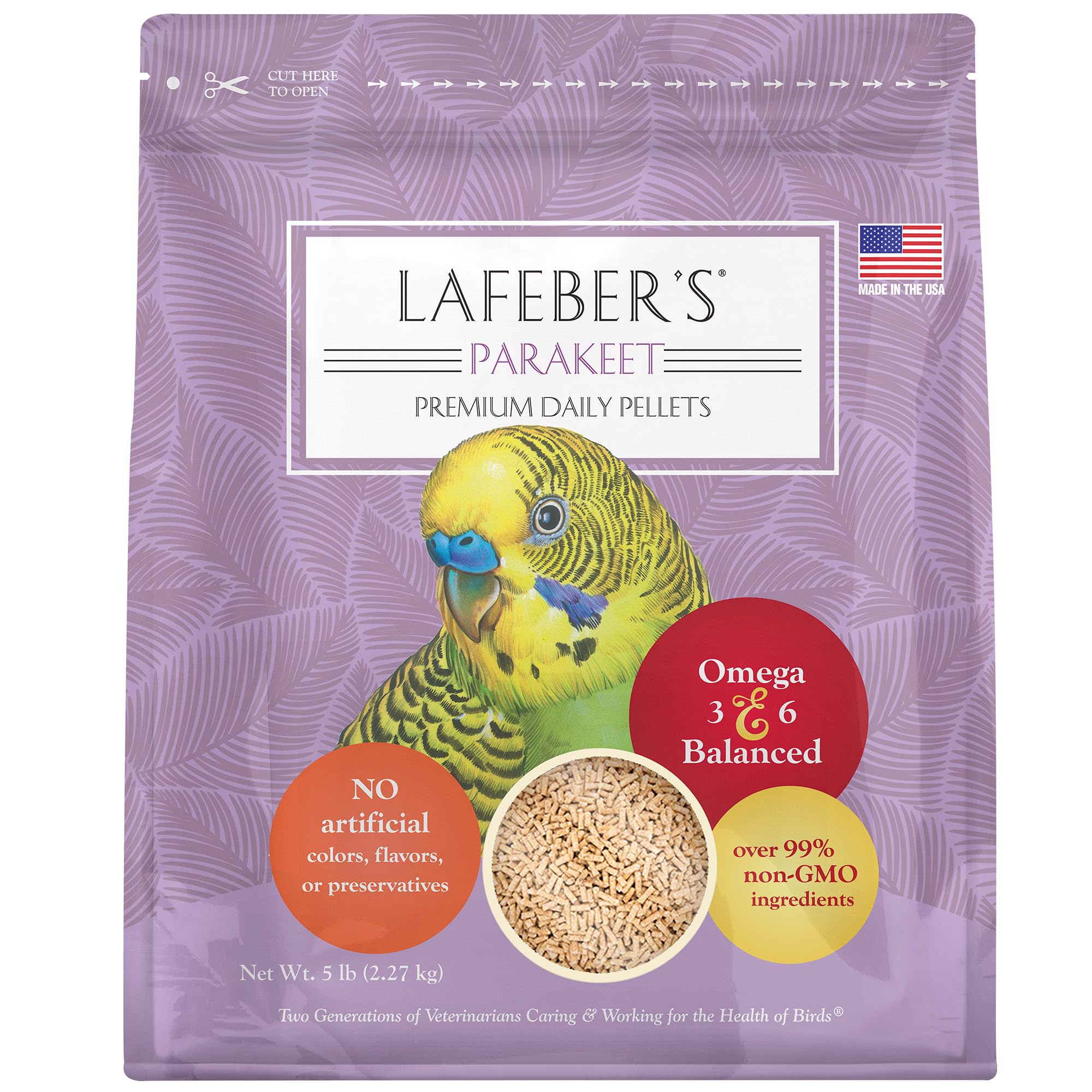 LAFEBER'S Premium Daily Diet Pellets Pet Bird Food, Made with Non-GMO and Human-Grade Ingredients, for Parakeets (Budgies), 5 lb