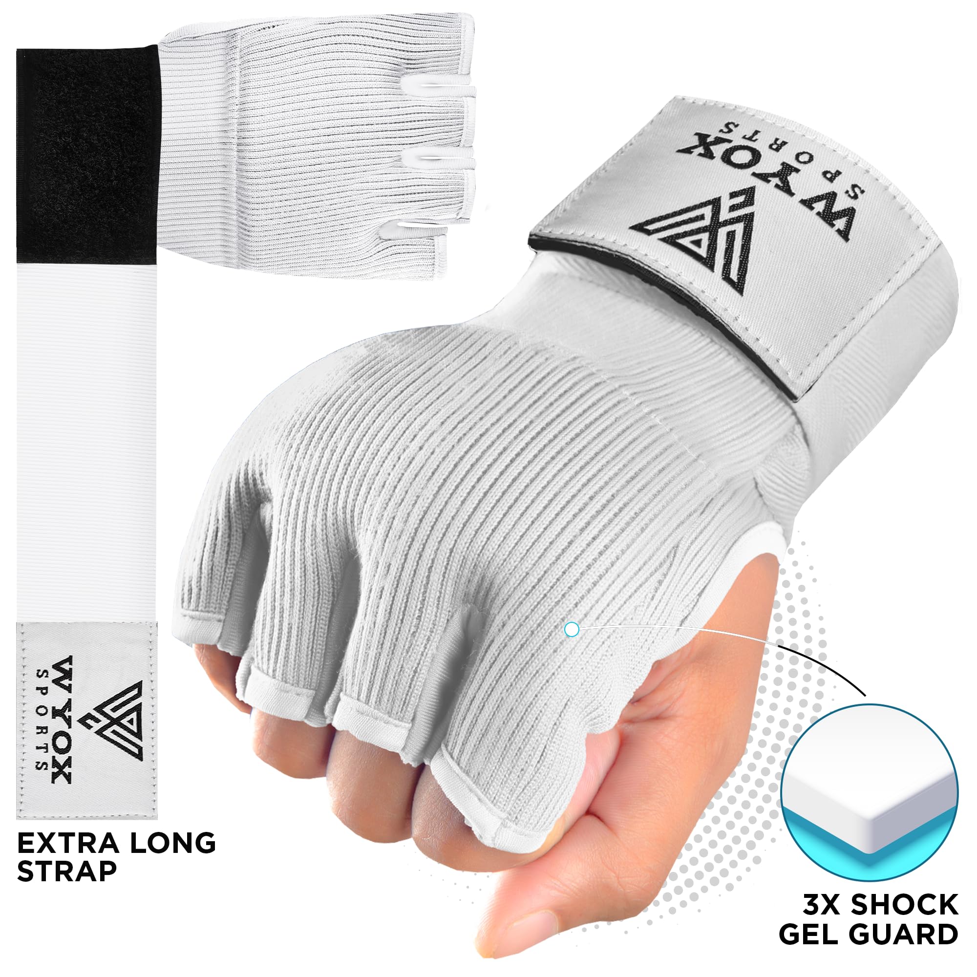 WYOX Guantoni interni in gel per uomo e donna, 80 cm, cinturino da polso rapido, supporto imbottito per nocche, senza dita, per MMA, Muay Thai, kickboxing, allenamento, pugni e arti marziali