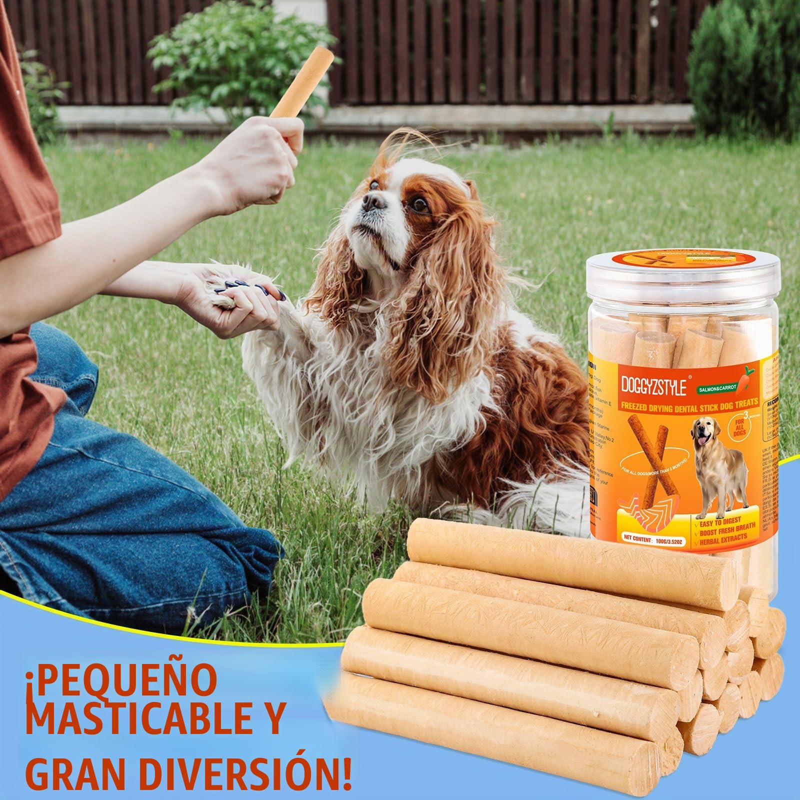 100g Salmon Sticks for Dogs,Palitos De Salmón para Perros,Salmón Y Zanahorias Reales,Fácilmente Digerible,Golosina para Perros Alta En Proteínas,Refresca El Aliento Saludable,para Todas Las Razas
