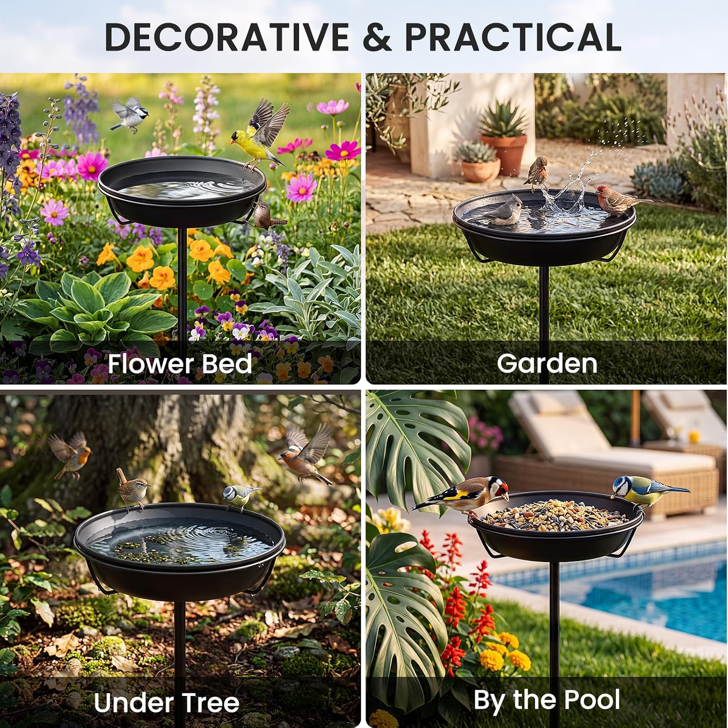 Metal Bird Bath for Outdoors, Easy Clean Heavy Duty Black Iron Birdbath