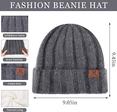 Vista 2 de FZ FANTASTIC ZONE Womens Winter Warm Knit Beanie Hats Gloves Touchscreen Long Scarf Set Skull Cap with Fleece Gifts for Women