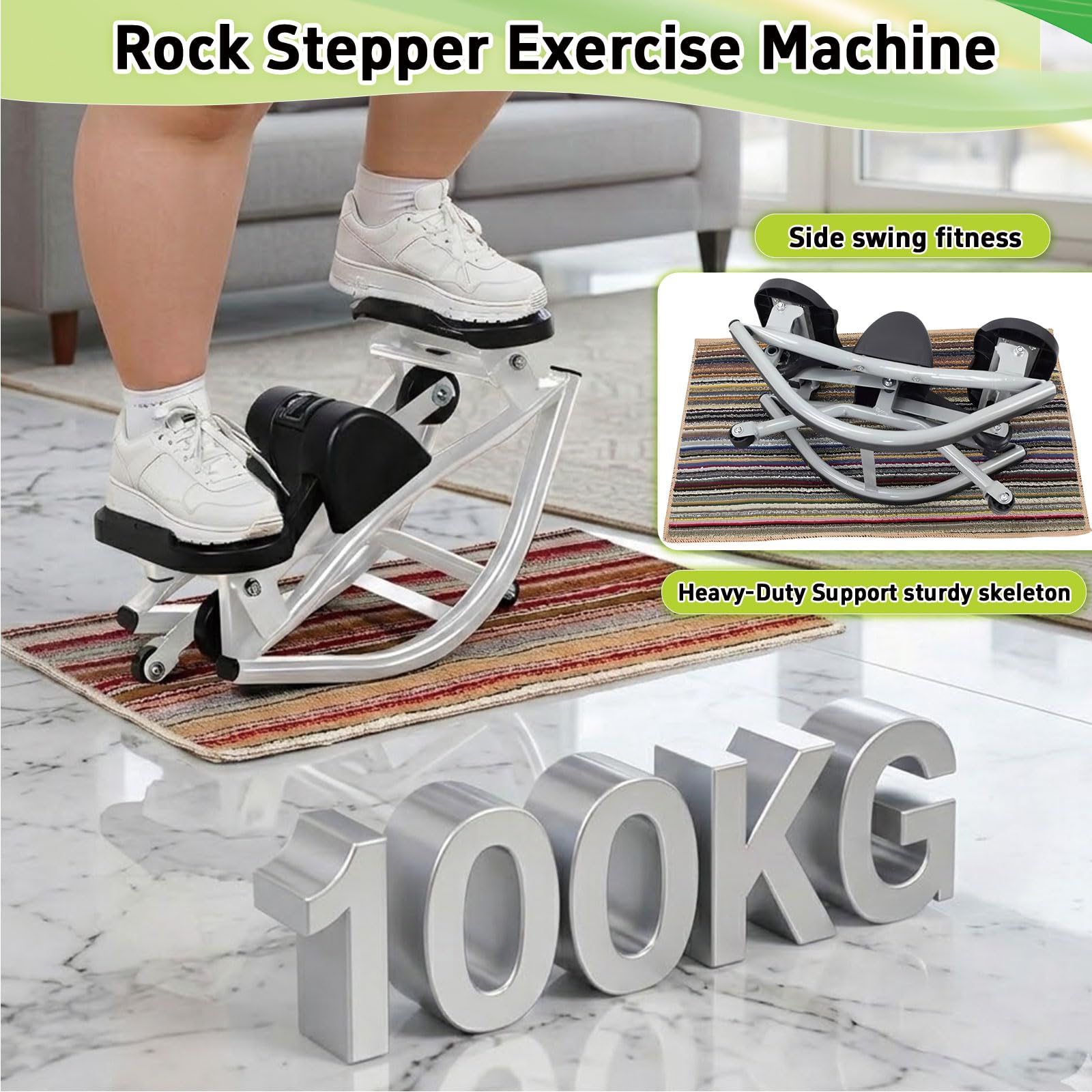 Rock Stepper Máquina de Ejercicios de Movimiento Lateral Silenciosa con Pantalla LCD y Bandas de Resistencia - para Casa y Debajo del Escritorio Premontada - Acero al Carbono
