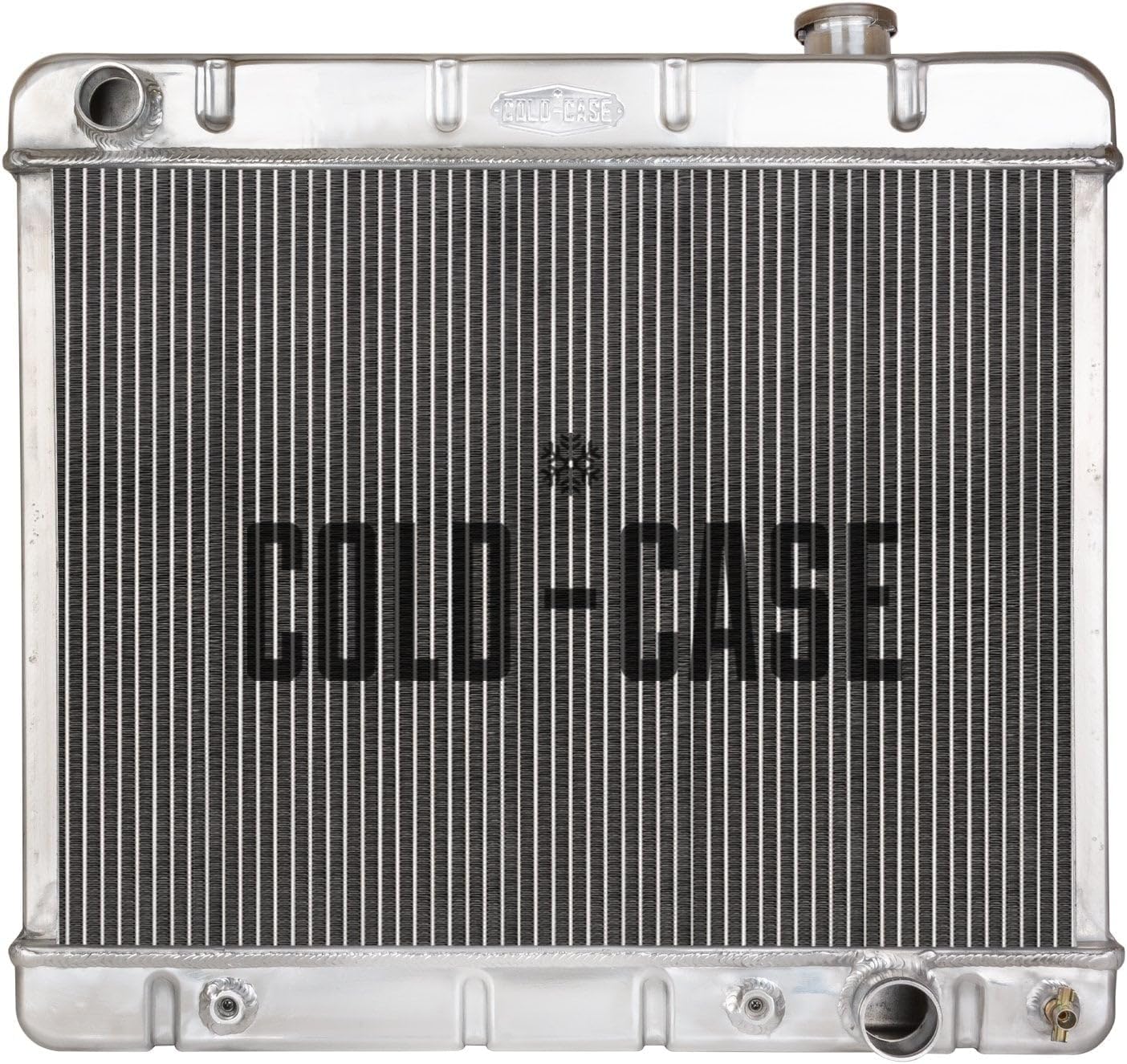 COLD - CASE GMT555A Radiator, 24.5 in W x 22.5 in H x 3 in D, Driver Side Inlet, Passenger Side Outlet, Aluminum, Polished, Automatic, Compatible with GM Fullsize Truck 1963-66, Each